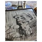 Abstract Industrial Cityscape Framed Art Print - Monochrome Wall Decor