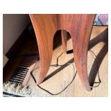 Vintage MCM Sculptural Wood Tripod Floor Lamp w Cone Shade 59in