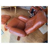 Vintage Ekornes Stressless Brown Leather Recliner Lounge Chair w/ Ottoman Wood Base