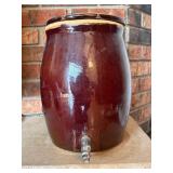 RRP Roseville Ohio Brown Stoneware Water Cooler Crock w/ Spigot Lid