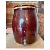 RRP Roseville Ohio Brown Stoneware Water Cooler Crock w/ Spigot Lid