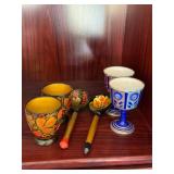 Vintage Hand Painted Folk Art & Porcelain Cups Goblets 6 Pc Lot
