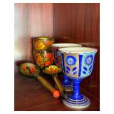 Vintage Hand Painted Folk Art & Porcelain Cups Goblets 6 Pc Lot