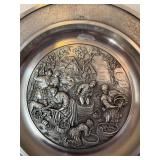 6 Pc Decorative Pewter Plate Charger Wall Plaque Lot German Style