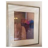 Framed Abstract Art Print Under Glass Silver Tone Frame 32x27