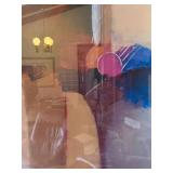 Framed Abstract Art Print Under Glass Silver Tone Frame 32x27