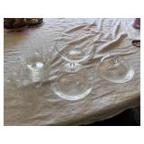 Vintage Etched Glass Serveware Drinkware Lot Bowls Domes Tumblers