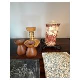 Vintage Decor Lot Danish Teak Candlesticks Soapstone Candle Tile