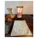 Vintage Decor Lot Danish Teak Candlesticks Soapstone Candle Tile