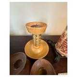 Vintage Decor Lot Danish Teak Candlesticks Soapstone Candle Tile