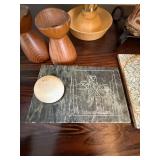 Vintage Decor Lot Danish Teak Candlesticks Soapstone Candle Tile