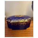 Limoges France Cobalt Blue Porcelain Covered Dresser Box Gilt Decor