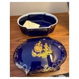 Limoges France Cobalt Blue Porcelain Covered Dresser Box Gilt Decor