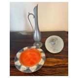 Vintage Studio Pottery Bowl Orange Lava Glaze Brutalist Dish Marked