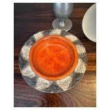 Vintage Studio Pottery Bowl Orange Lava Glaze Brutalist Dish Marked