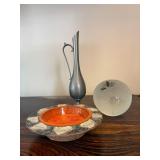 Vintage Studio Pottery Bowl Orange Lava Glaze Brutalist Dish Marked