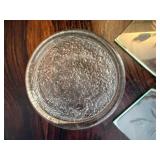 Vintage Glass Coaster Set Etched Floral Squares w Round Holder 6 Pc