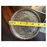 Vintage Glass Coaster Set Etched Floral Squares w Round Holder 6 Pc