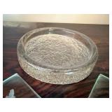 Vintage Glass Coaster Set Etched Floral Squares w Round Holder 6 Pc