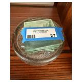 Vintage Glass Coaster Set Etched Floral Squares w Round Holder 6 Pc