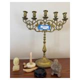 Vintage Brass Figural 5-Light Candelabrum w/ Stone Decor Lot