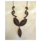 Vintage Bohemian Style Garnet Red Glass Necklace Drop Pendant