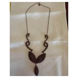 Vintage Bohemian Style Garnet Red Glass Necklace Drop Pendant