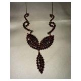 Vintage Bohemian Style Garnet Red Glass Necklace Drop Pendant