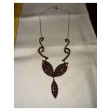 Vintage Bohemian Style Garnet Red Glass Necklace Drop Pendant