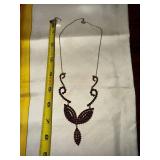 Vintage Bohemian Style Garnet Red Glass Necklace Drop Pendant