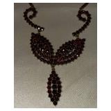 Vintage Bohemian Style Garnet Red Glass Necklace Drop Pendant