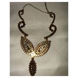 Vintage Bohemian Style Garnet Red Glass Necklace Drop Pendant