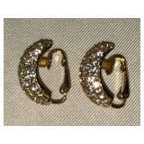 Christian Dior Vintage Gold Tone Pave Rhinestone Clip Earrings
