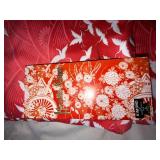 Vintage Hayashi Kimono Happi Coat Robe Crane Print w/ Sash Red Pink