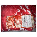 Vintage Hayashi Kimono Happi Coat Robe Crane Print w/ Sash Red Pink
