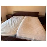 Vintage Danish MCM Rosewood King Size Bed Frame w/ 2 Matching Nightstands