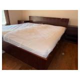 Vintage Danish MCM Rosewood King Size Bed Frame w/ 2 Matching Nightstands