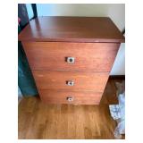 Vintage 3 Drawer Wood Nightstand Chest Cabinet w/ Metal Pulls Good