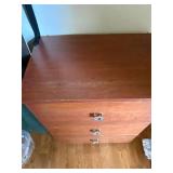 Vintage 3 Drawer Wood Nightstand Chest Cabinet w/ Metal Pulls Good