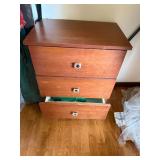 Vintage 3 Drawer Wood Nightstand Chest Cabinet w/ Metal Pulls Good