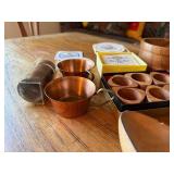 Vintage Wood & Copper Tableware Lot Bowls Coasters Napkin Rings