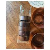 Vintage Wood & Copper Tableware Lot Bowls Coasters Napkin Rings