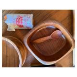 Vintage Wood & Copper Tableware Lot Bowls Coasters Napkin Rings