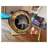 Vintage Hermle Brass Desk Clock Zodiac Dial Roman Numerals 8in