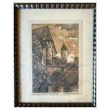 Vintage German Decor Lot Framed Print Brushes Riedlingen View