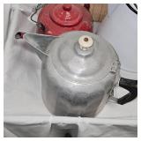 Three Enamel Coffee Pots, One Aluminum Pot