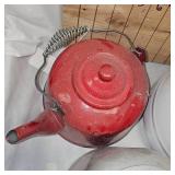 Three Enamel Coffee Pots, One Aluminum Pot