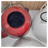 Three Enamel Coffee Pots, One Aluminum Pot