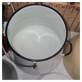 Three Enamel Coffee Pots, One Aluminum Pot