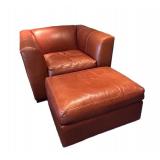 LL - Room & Board Leather Club Chair with Ottoman / Room and Board Lombardi Saddle Leather Club Chair and Ottoman